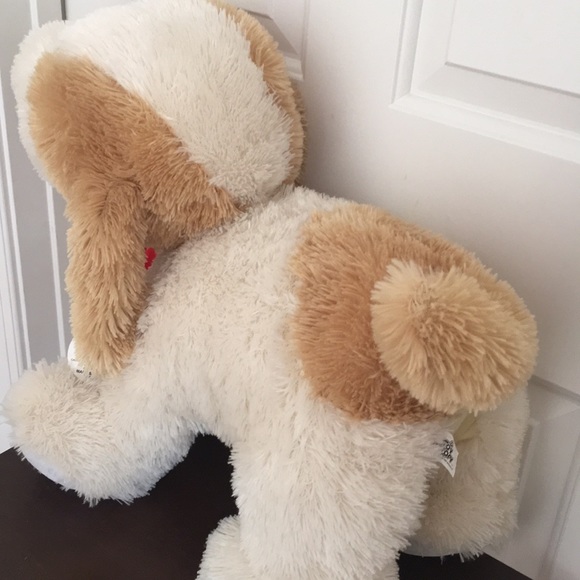 Large Puppy Stuffed Animal New White Tan Red Bow NWT - Picture 3 of 12